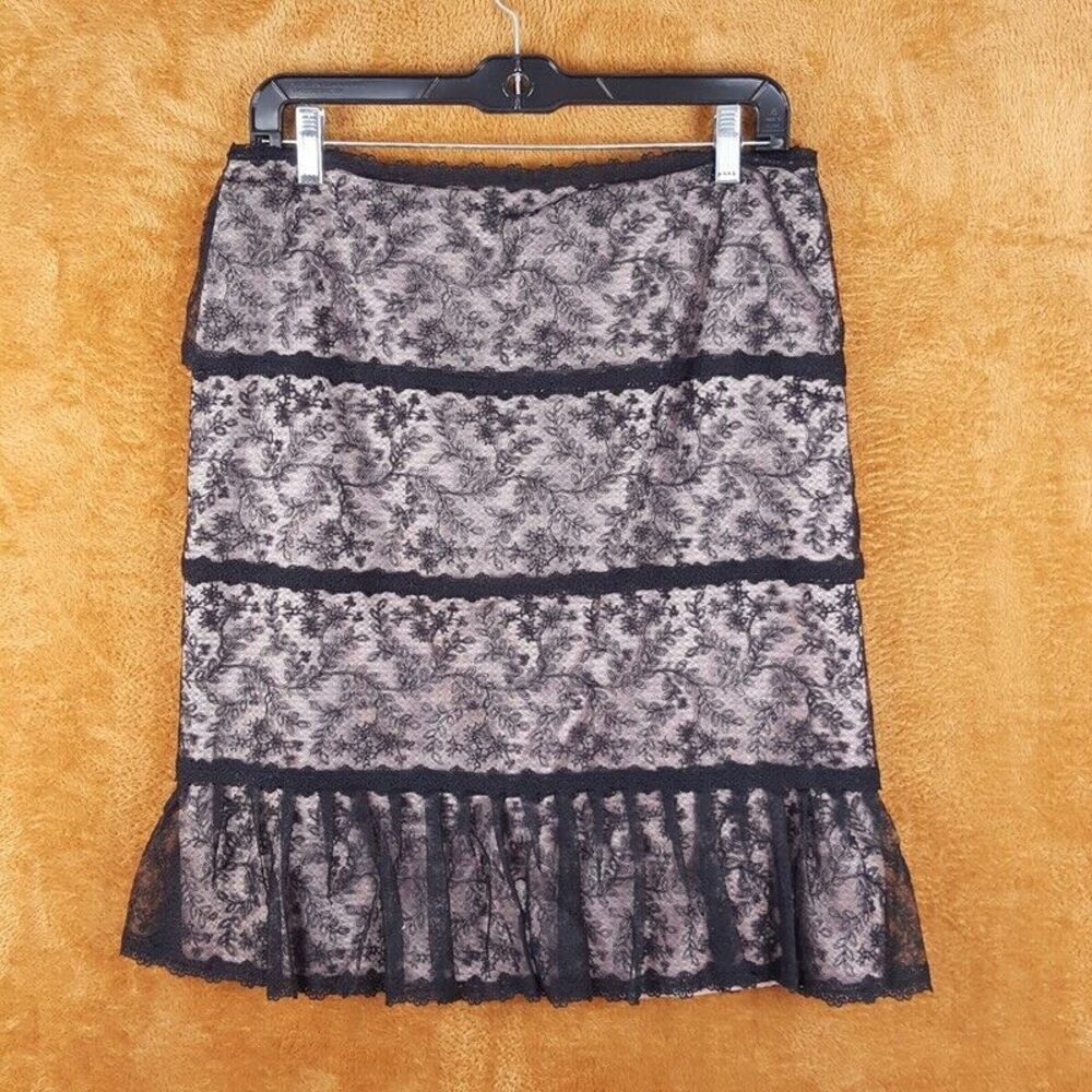 KAY UNGER Womens Skirt Size 10 Black Pencil Lace Tiered Ruffle Flare Mermaid